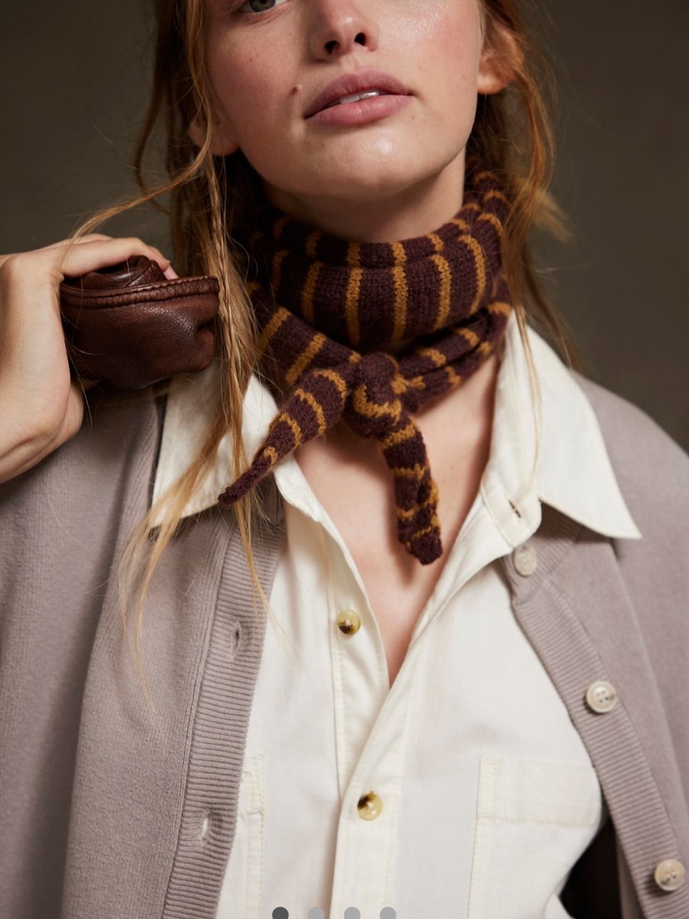 NWT FP Essential Triangle Striped Knit Neck Scarf in Brown & Mustard